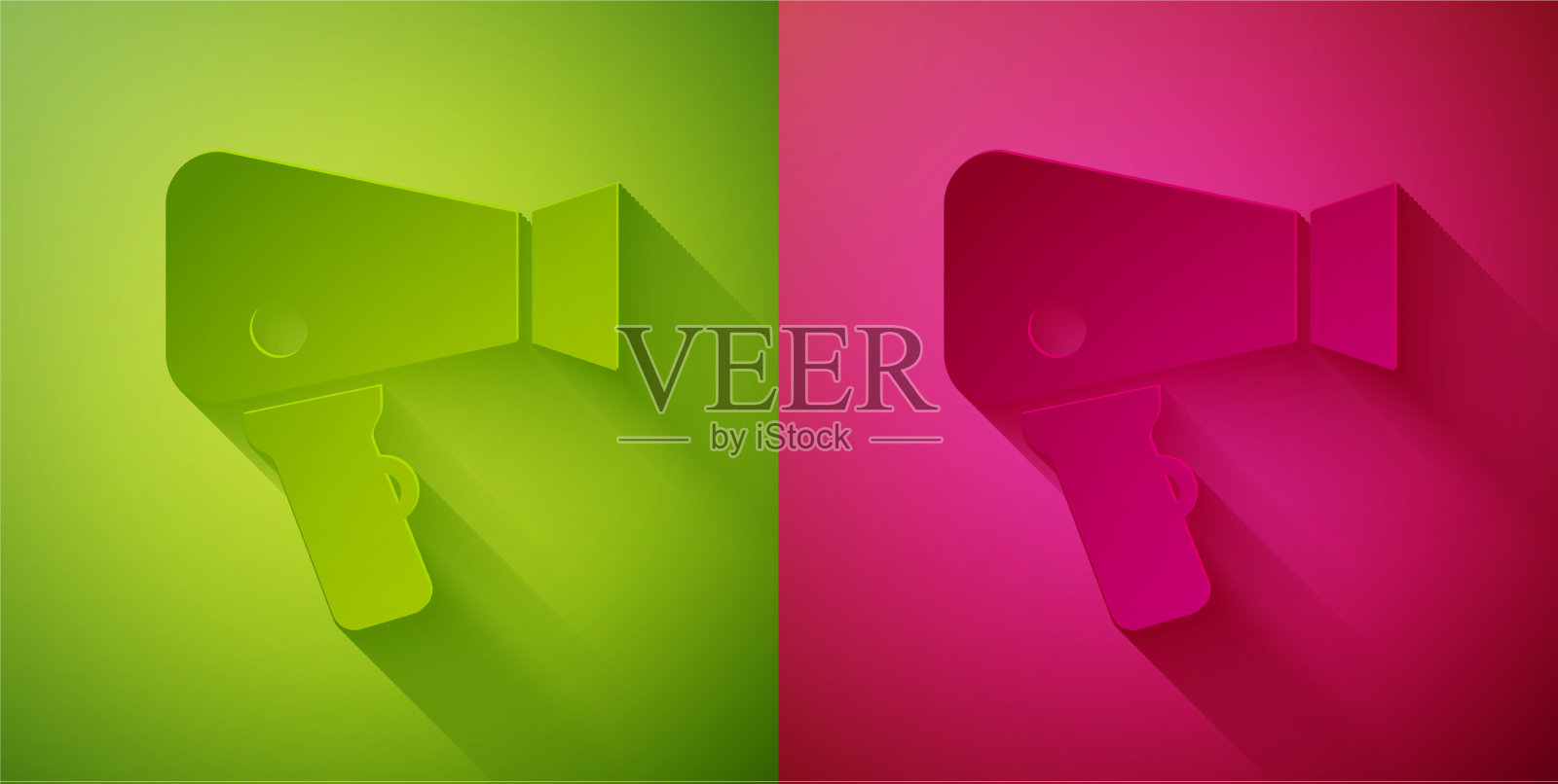 纸剪电吹风图标孤立在绿色和插画图片素材