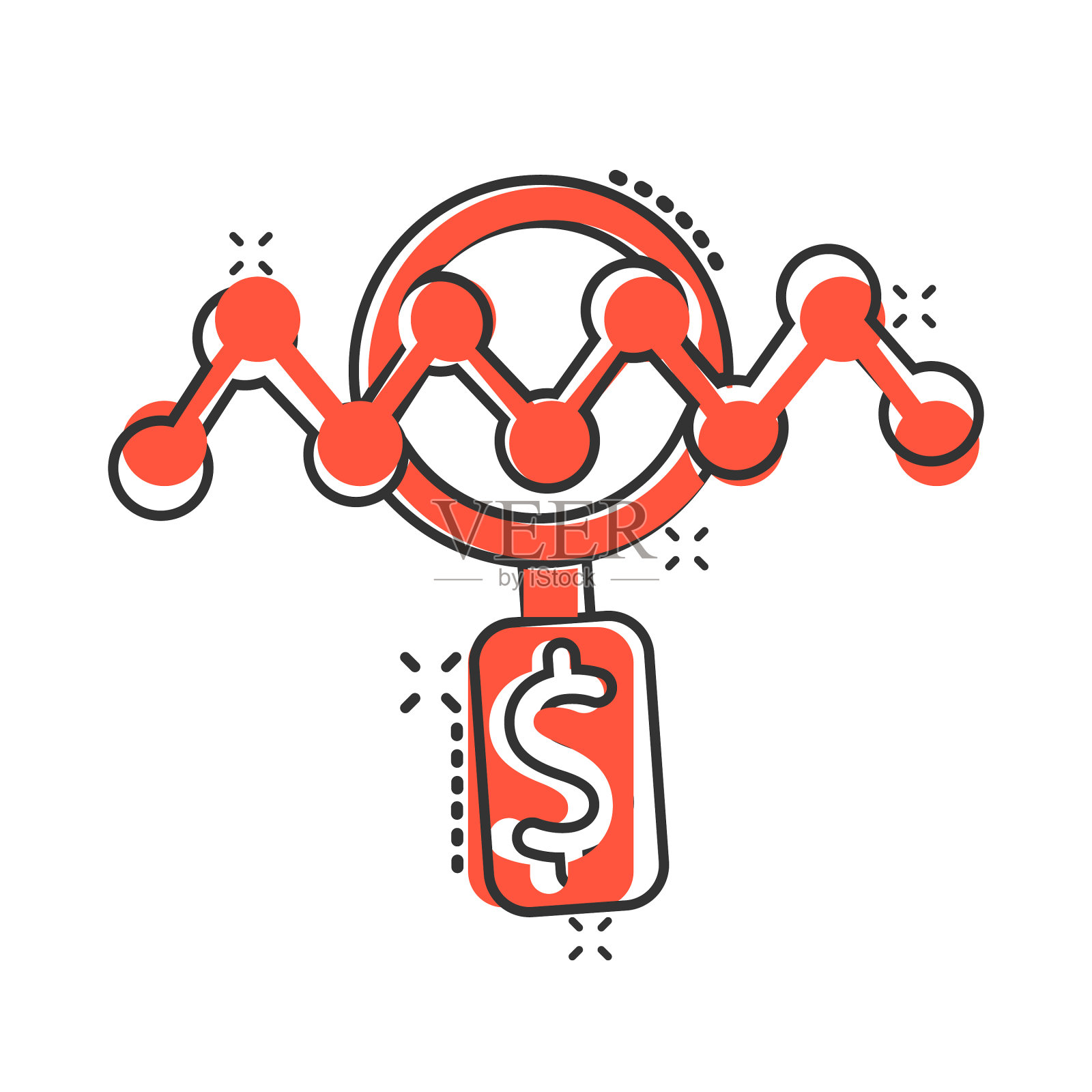 放大镜与漫画风格的金钱图标图标素材