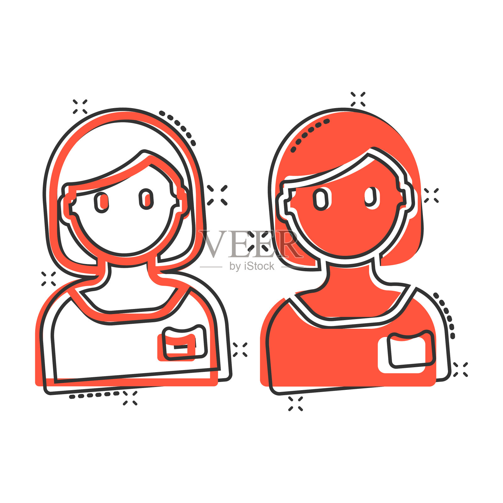 女人的脸图标在漫画风格的人卡通上设计元素图片