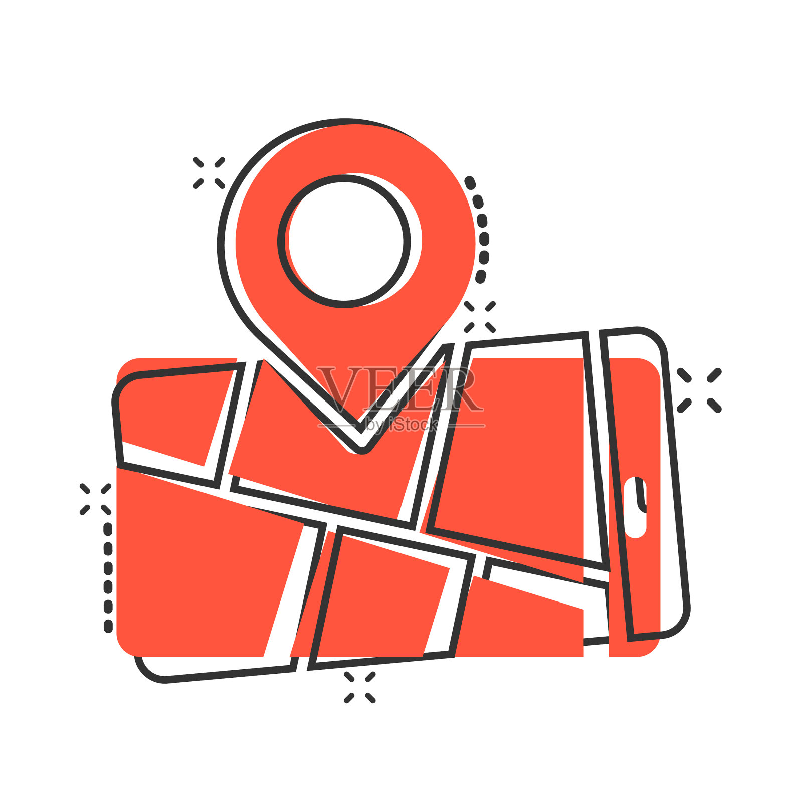 智能手机地图图标在漫画风格的手机插画图片素材