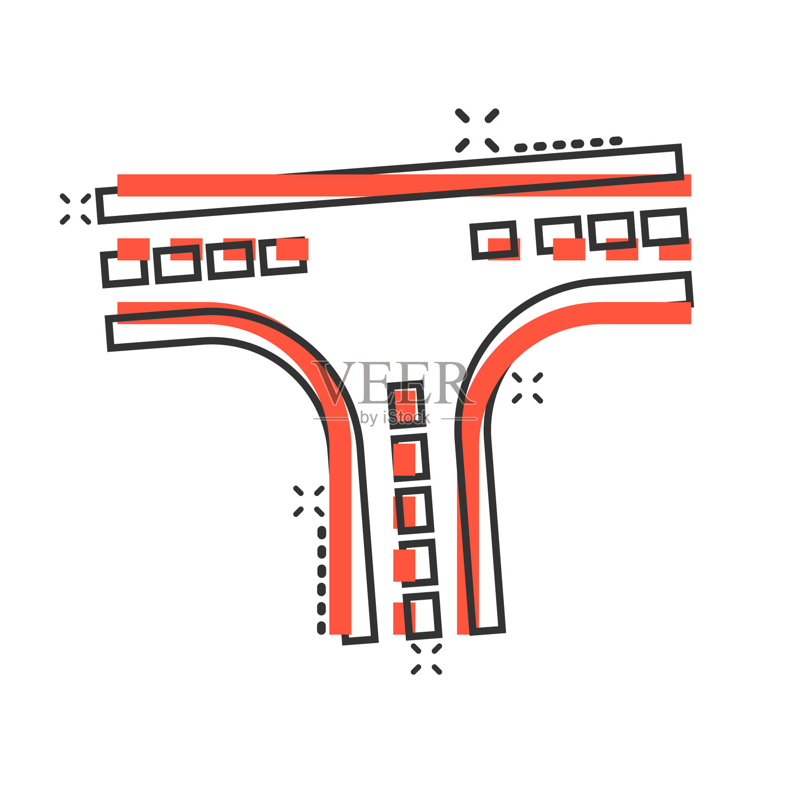 十字路口图标在漫画风格的道路方向设计元素图片