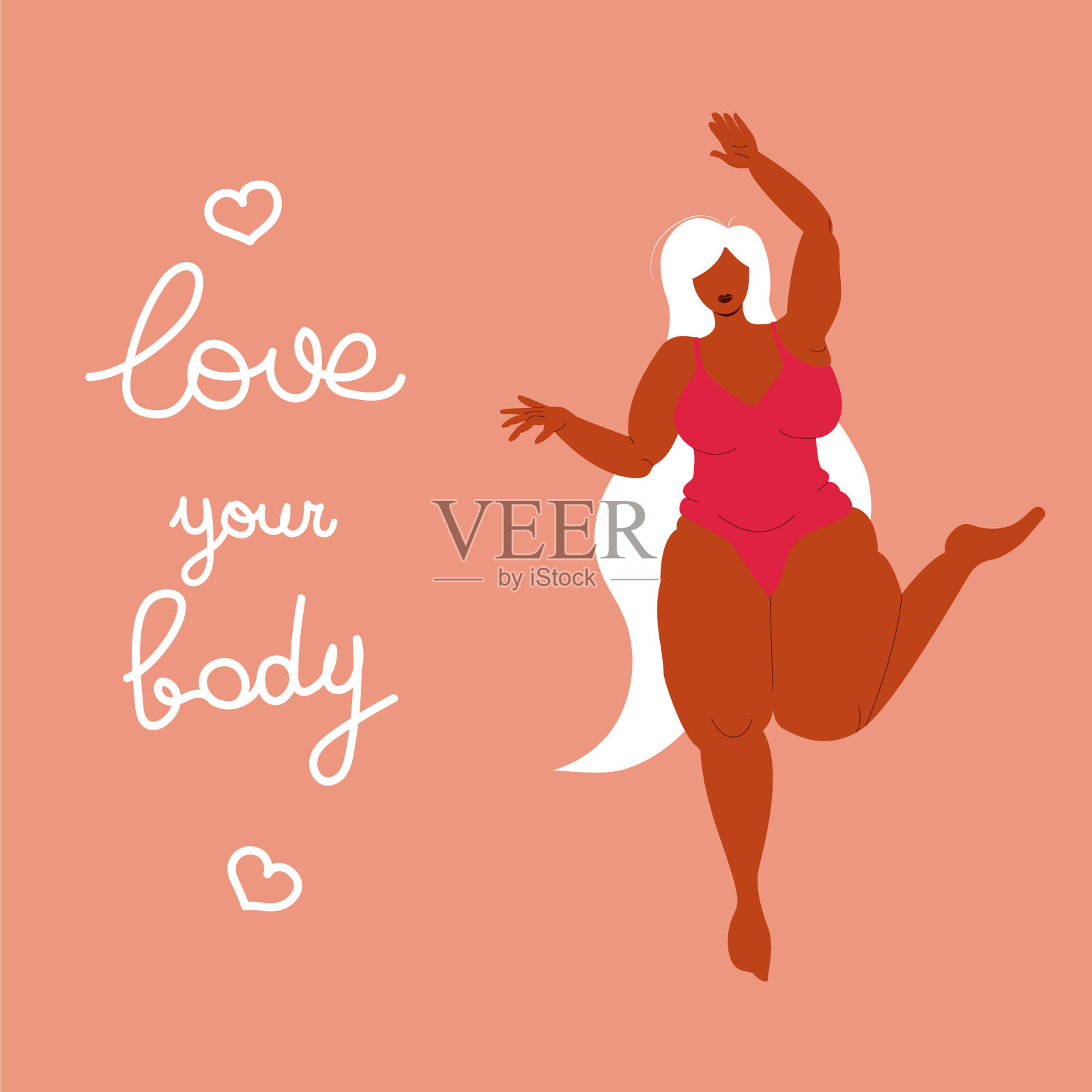 美丽的胖女孩穿着泳装翩翩起舞插画图片素材