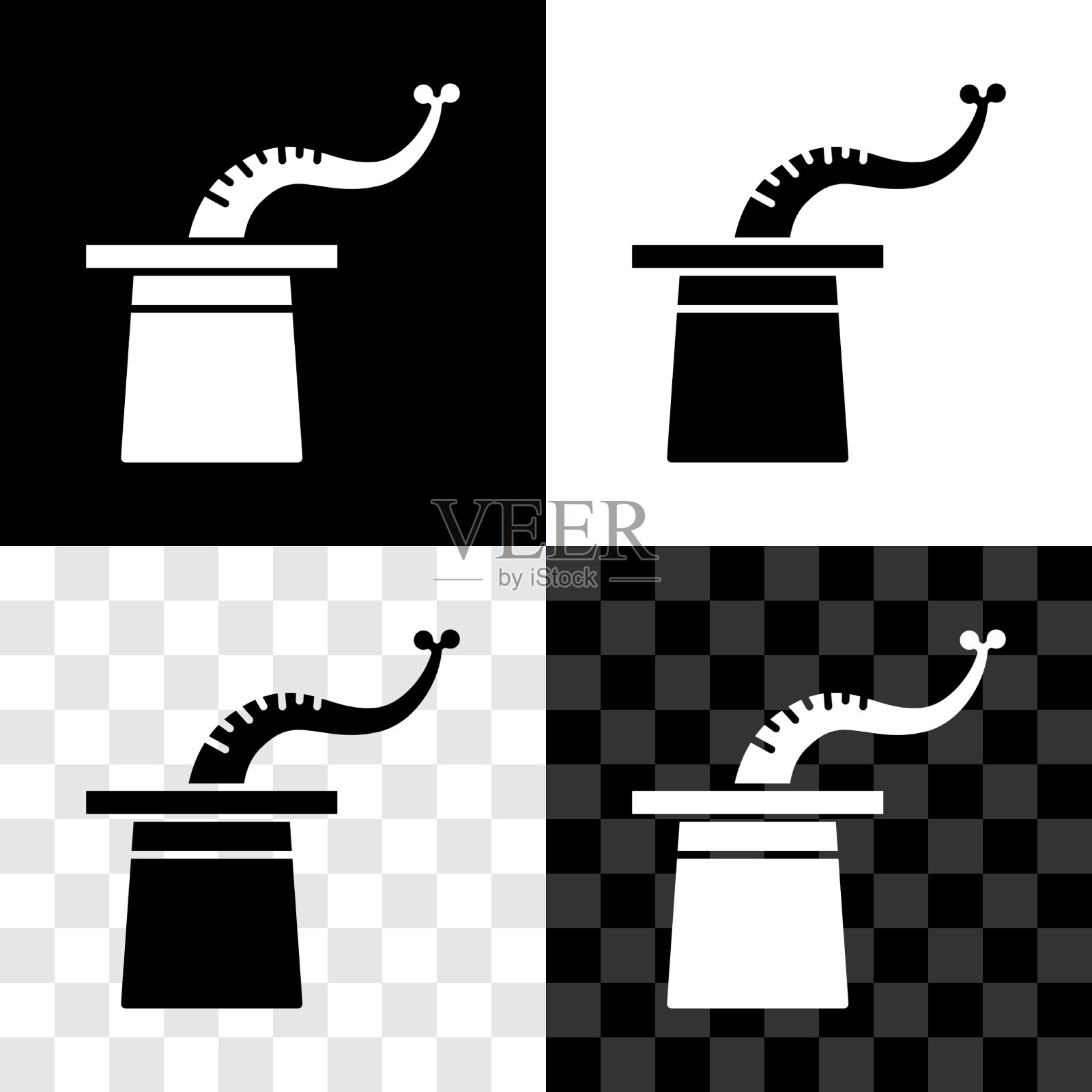 设置魔术师的帽子图标隔离在黑色和白色图标素材