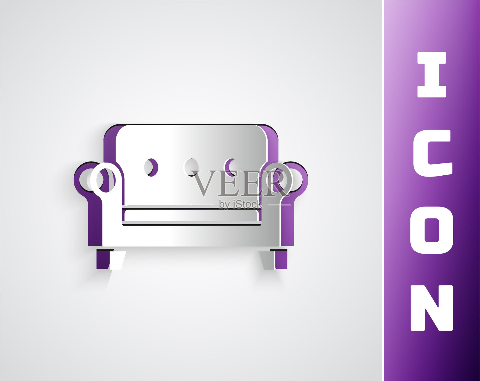 剪纸沙发图标孤立在灰色背景插画图片素材