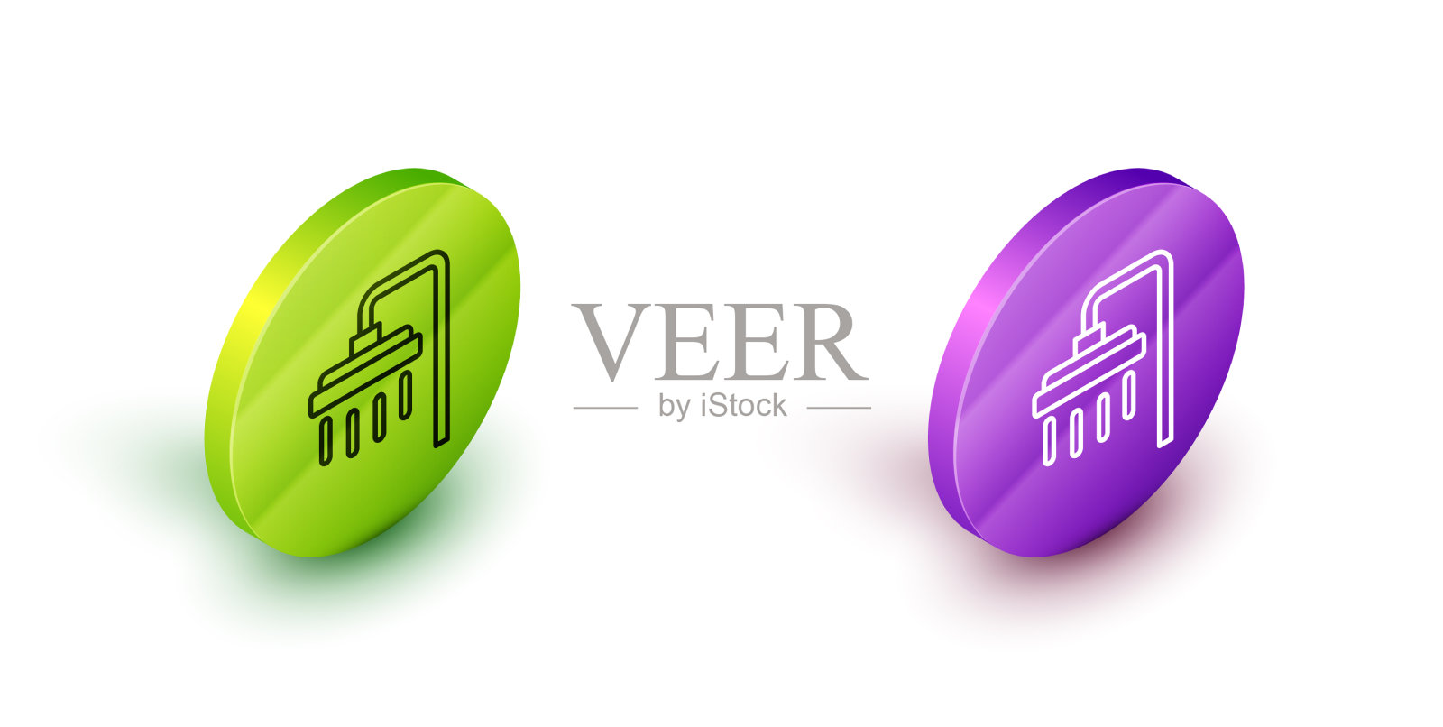 带水滴的等距线淋浴喷头图标素材