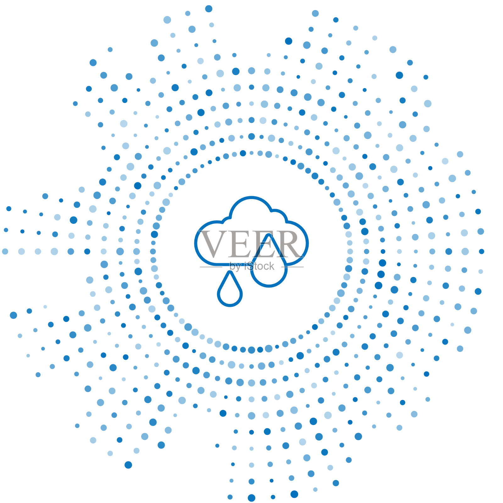 蓝线云与雨的图标孤立在白色插画图片素材