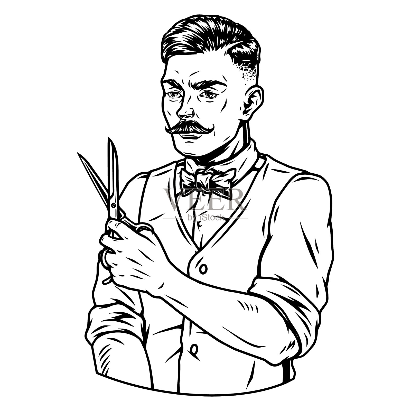 时髦的胡子理发师拿着剪刀设计元素图片