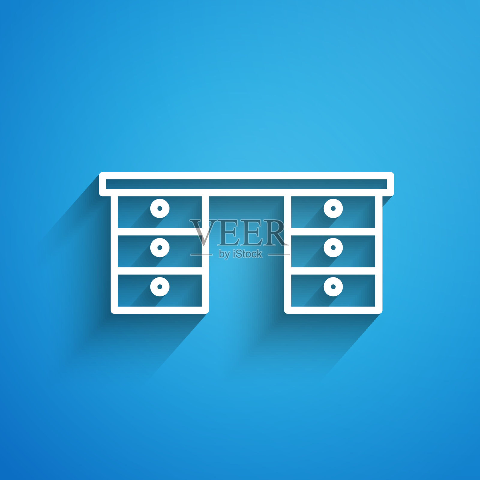 白色线办公室办公桌图标隔离在蓝色插画图片素材