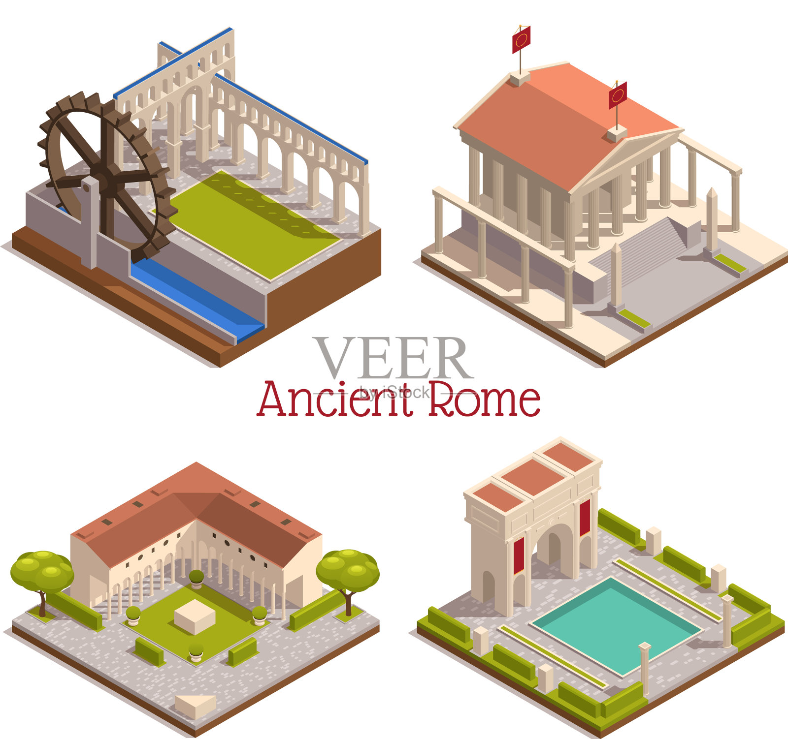 古罗马等距集插画图片素材