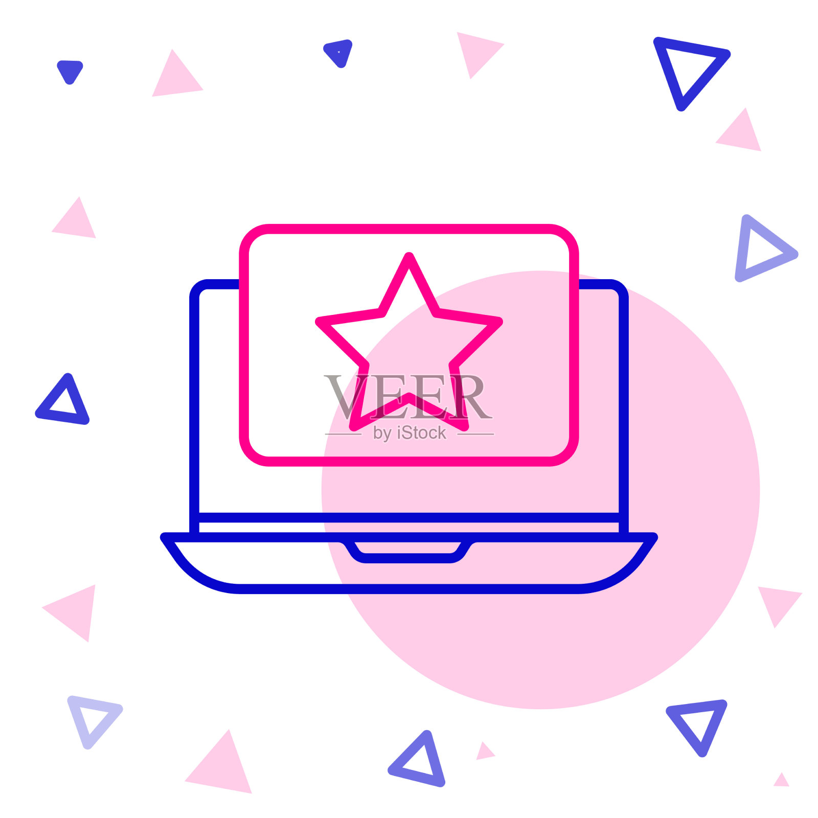 Line笔记本电脑与星形图标隔离在白色插画图片素材