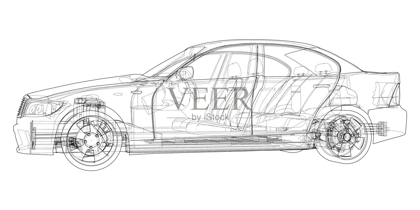 电动汽车与底盘渲染3d设计元素图片