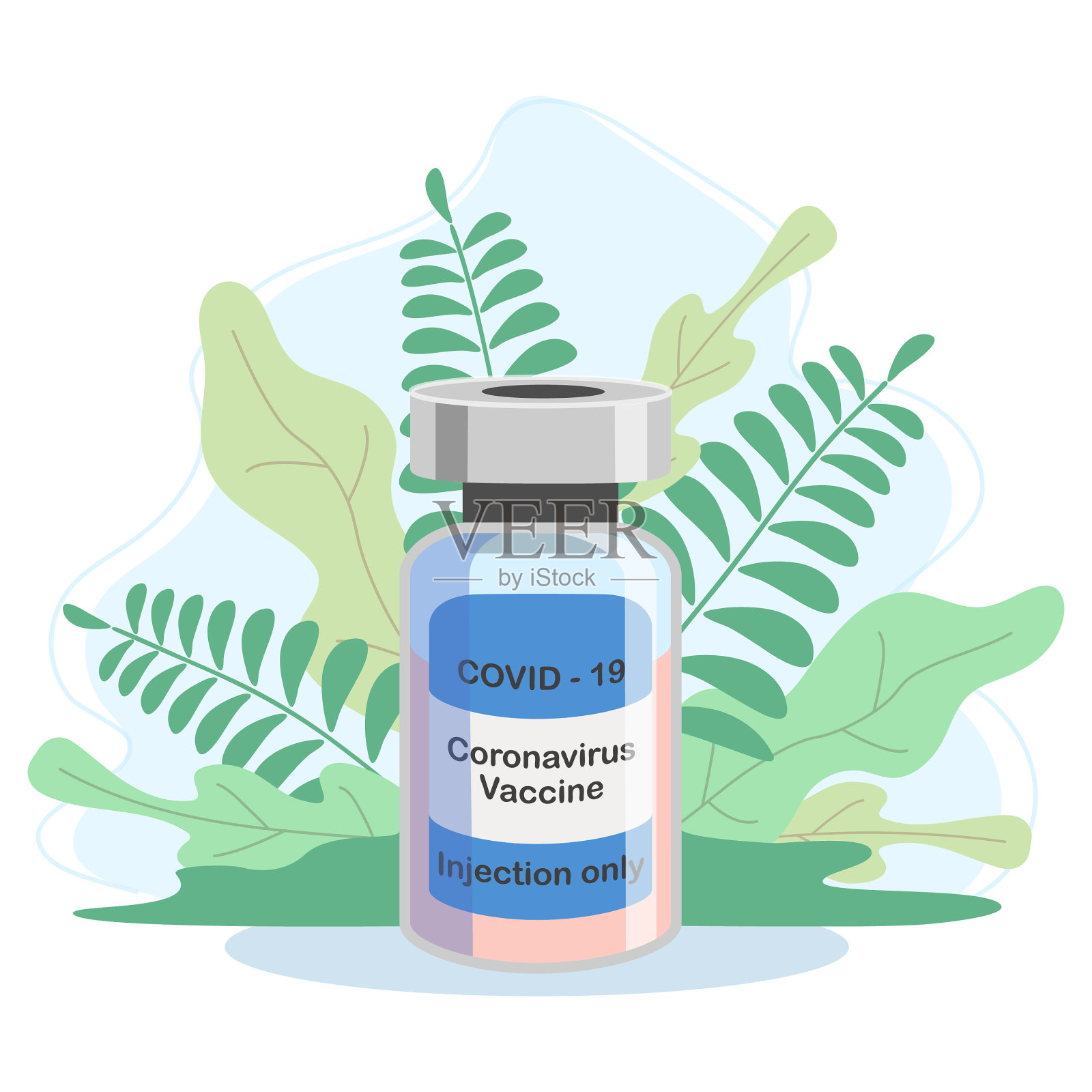 COVID-19冠状病毒概念疫苗瓶和设计元素图片