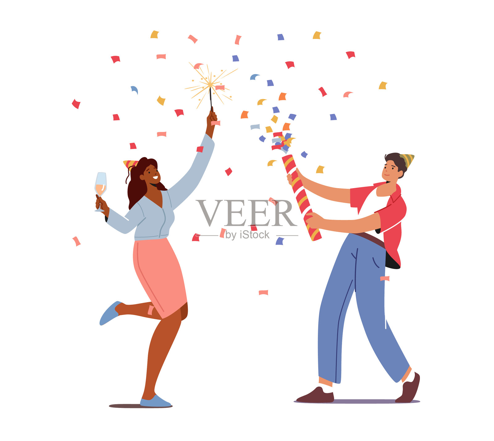 一对幸福的男女角色享受插画图片素材