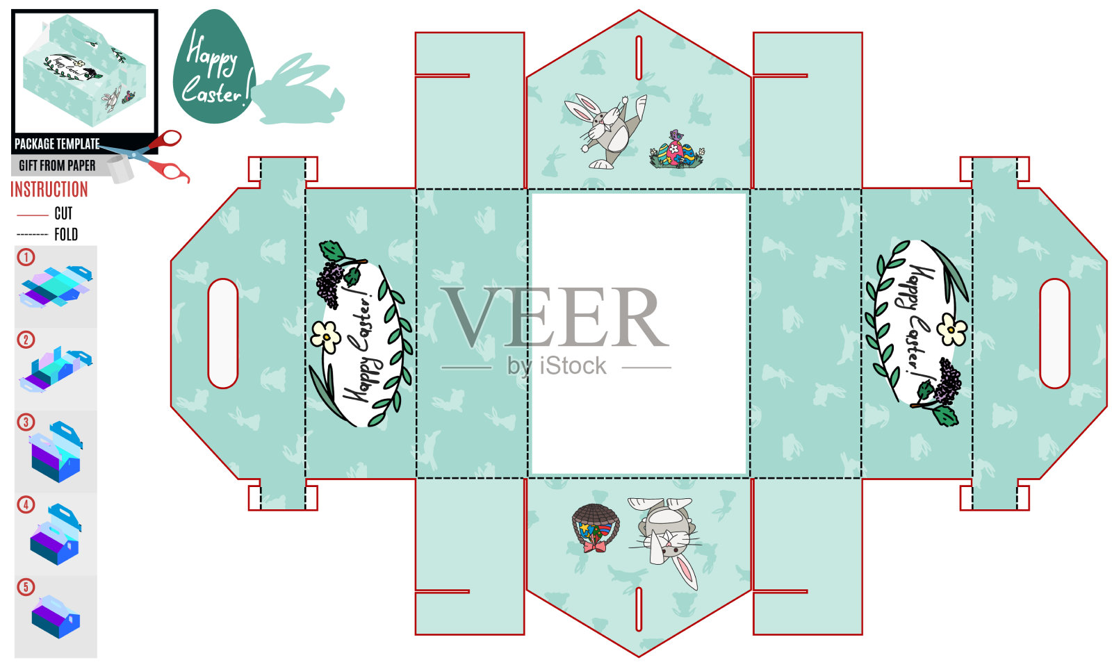 盒子没有胶水模板复活节兔子蛋插画图片素材