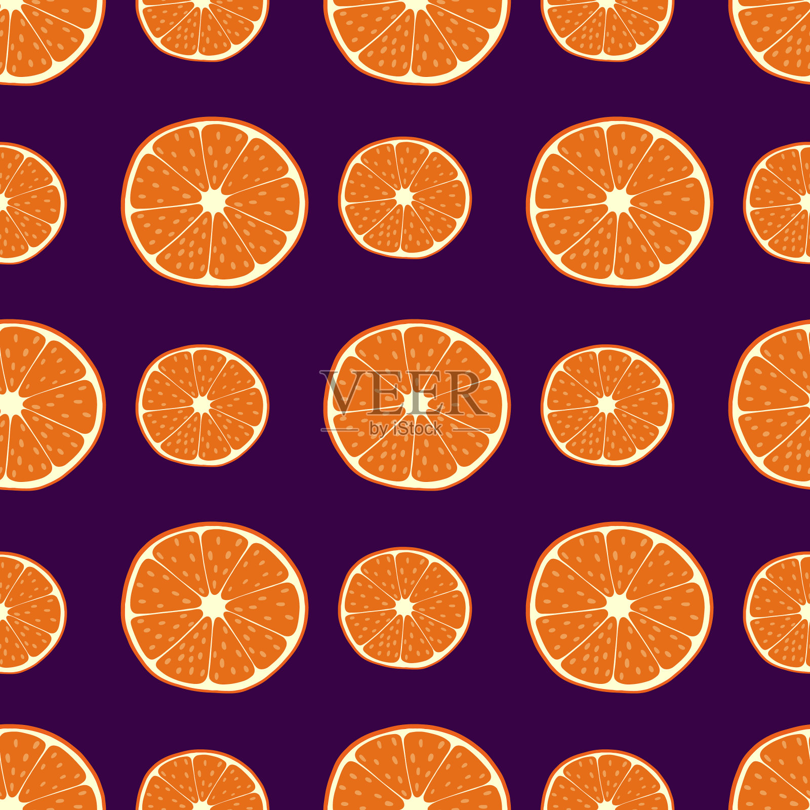 无缝图案的橘子片柑橘类水果插画图片素材