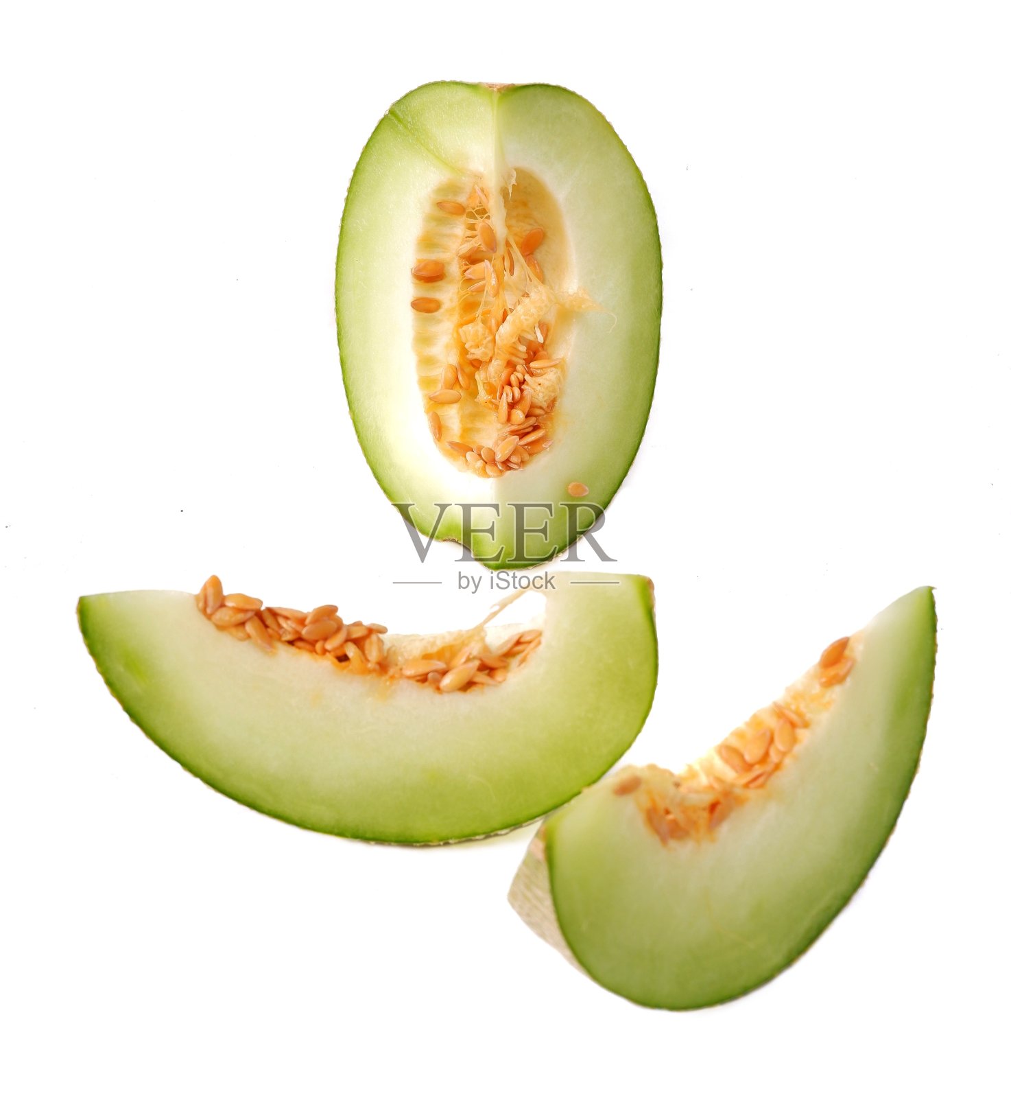 甜瓜片孤立在白色背景上照片摄影图片