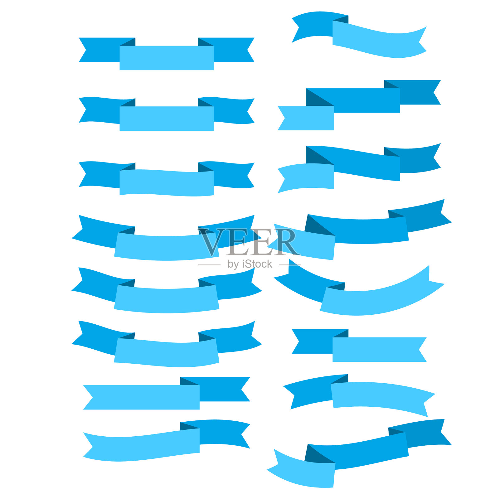 设置蓝色扁平丝带孤立在白色图标素材