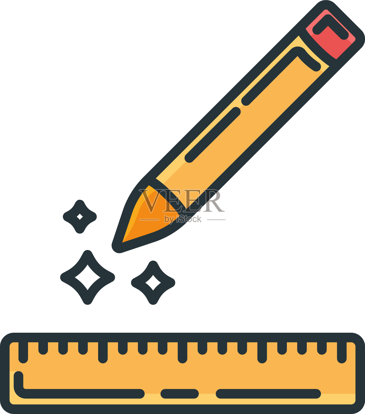 概念铅笔，木尺，图标，书写笔和插画图片素材