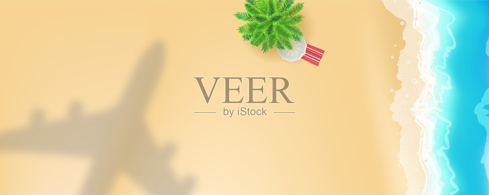 飞机阴影下的海岸与棕榈和阳光插画图片素材