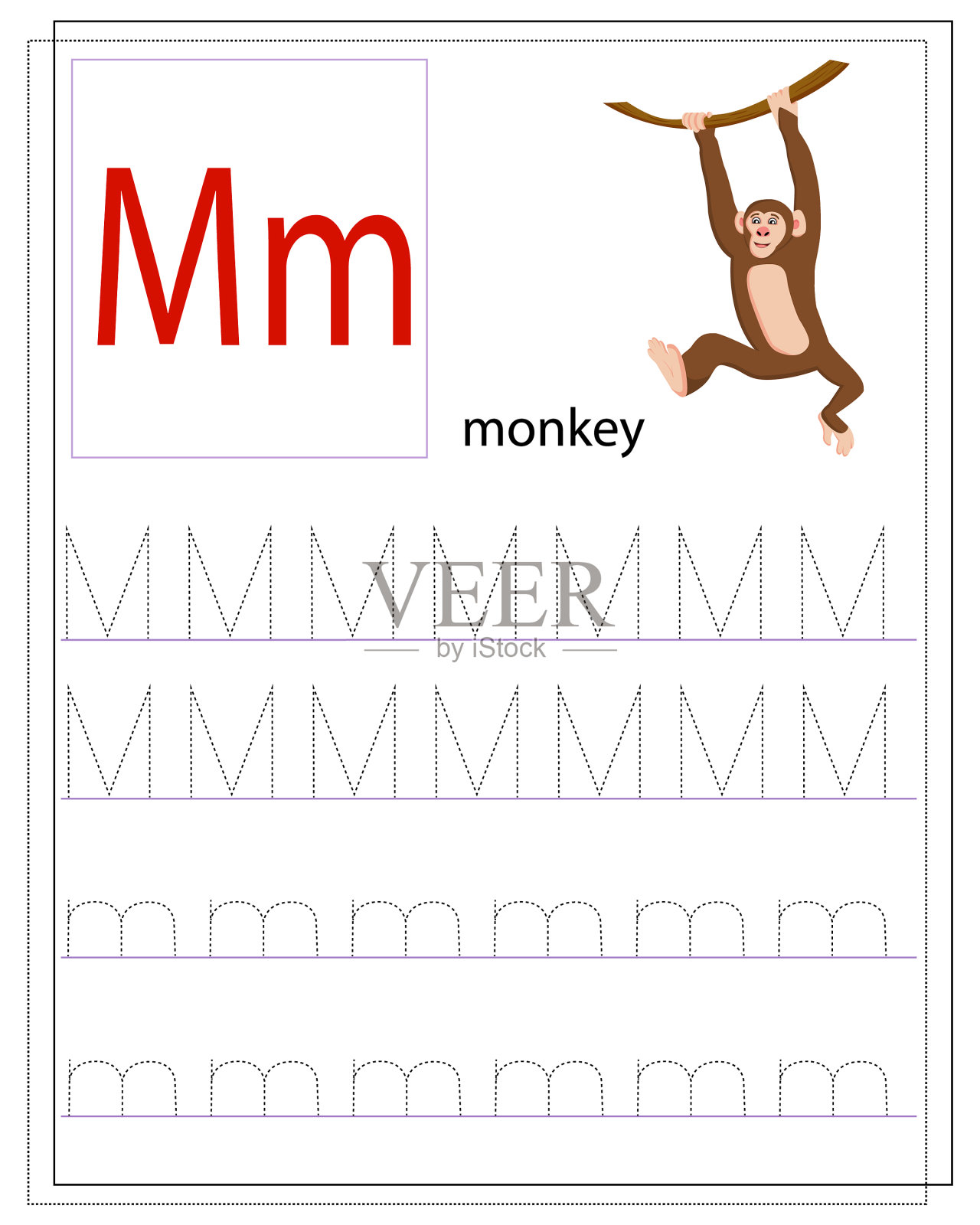 这是给字母m to的孩子们的练习表插画图片素材
