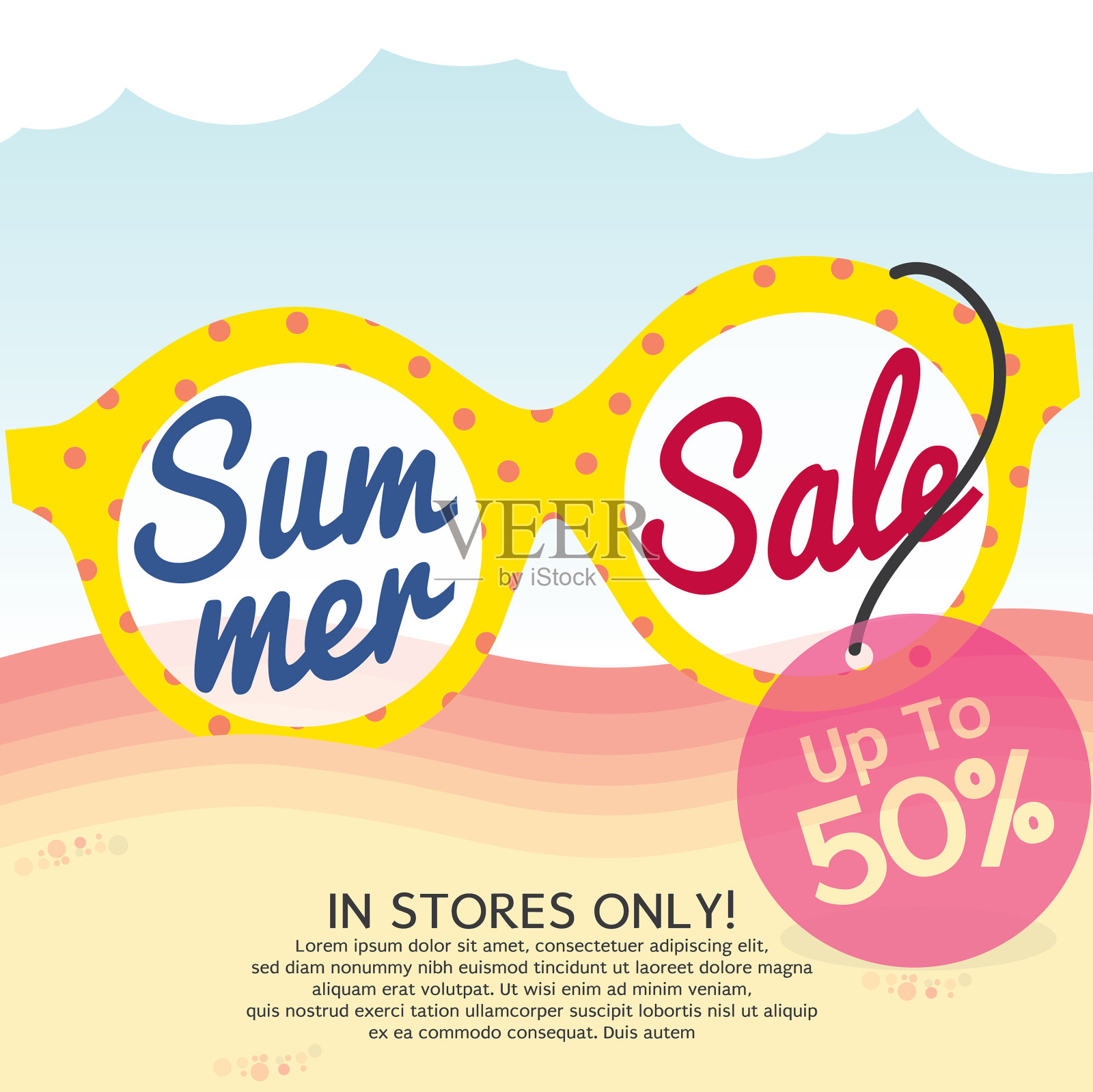 眼镜在海滩夏季销售横幅插画图片素材