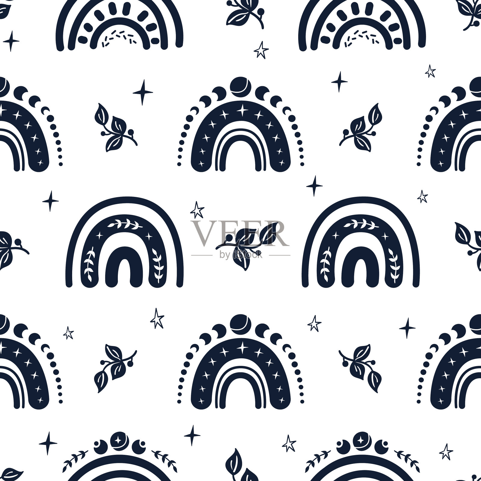 天仙黑白手画无缝插画图片素材