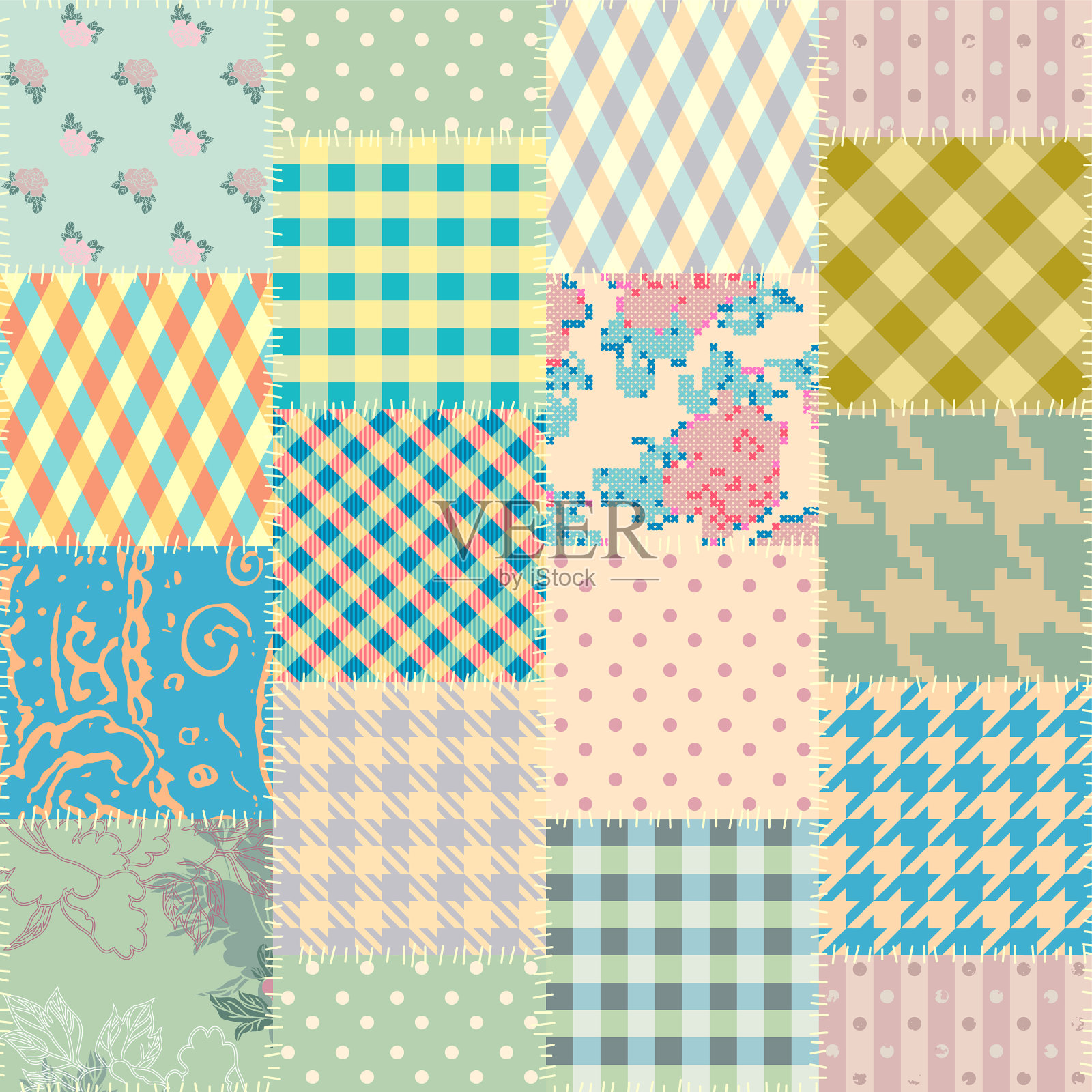 拼布纺织图案无缝绗缝插画图片素材