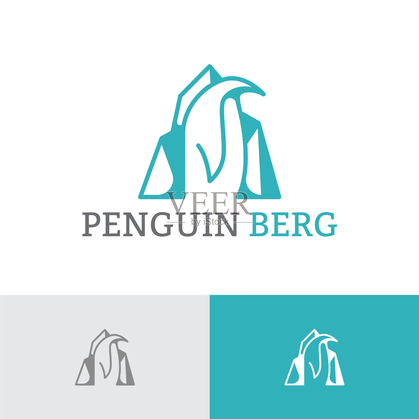 企鹅冰堡极地动物酷标志模板插画图片素材