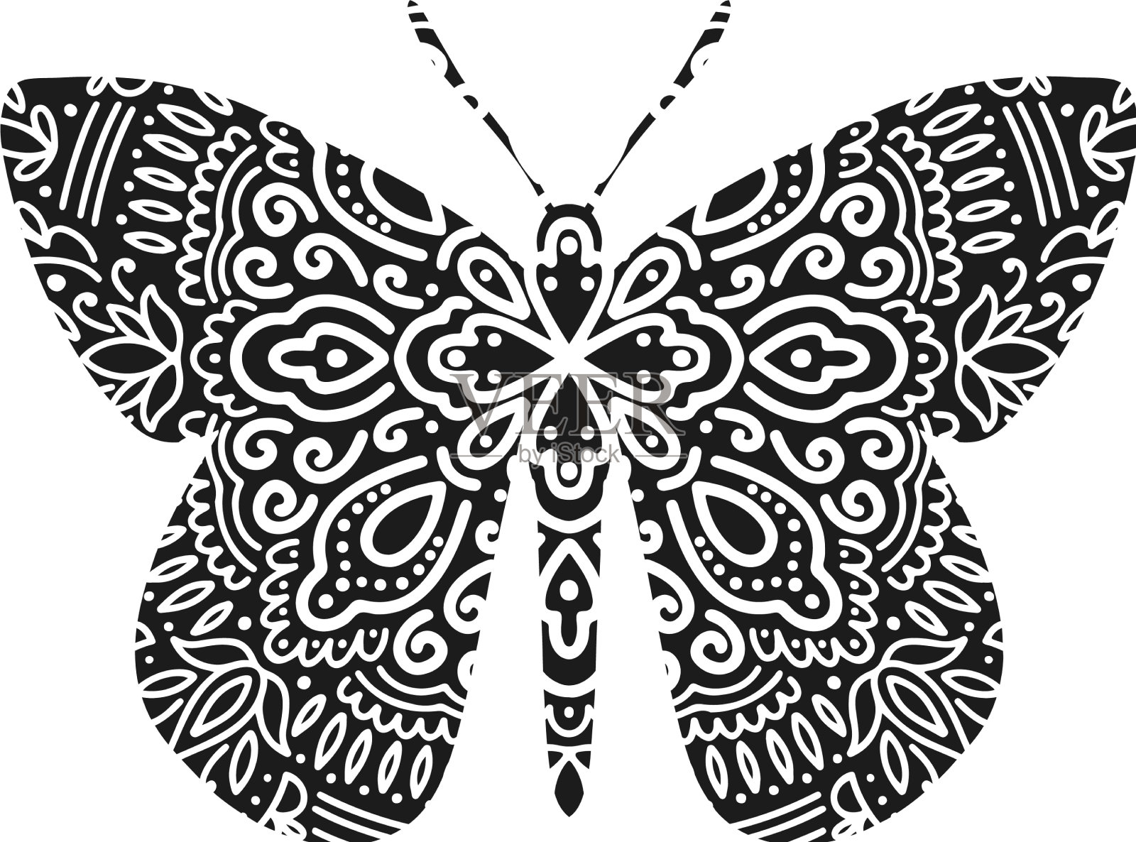 图形蝴蝶曼陀罗抽象孤立在设计元素图片