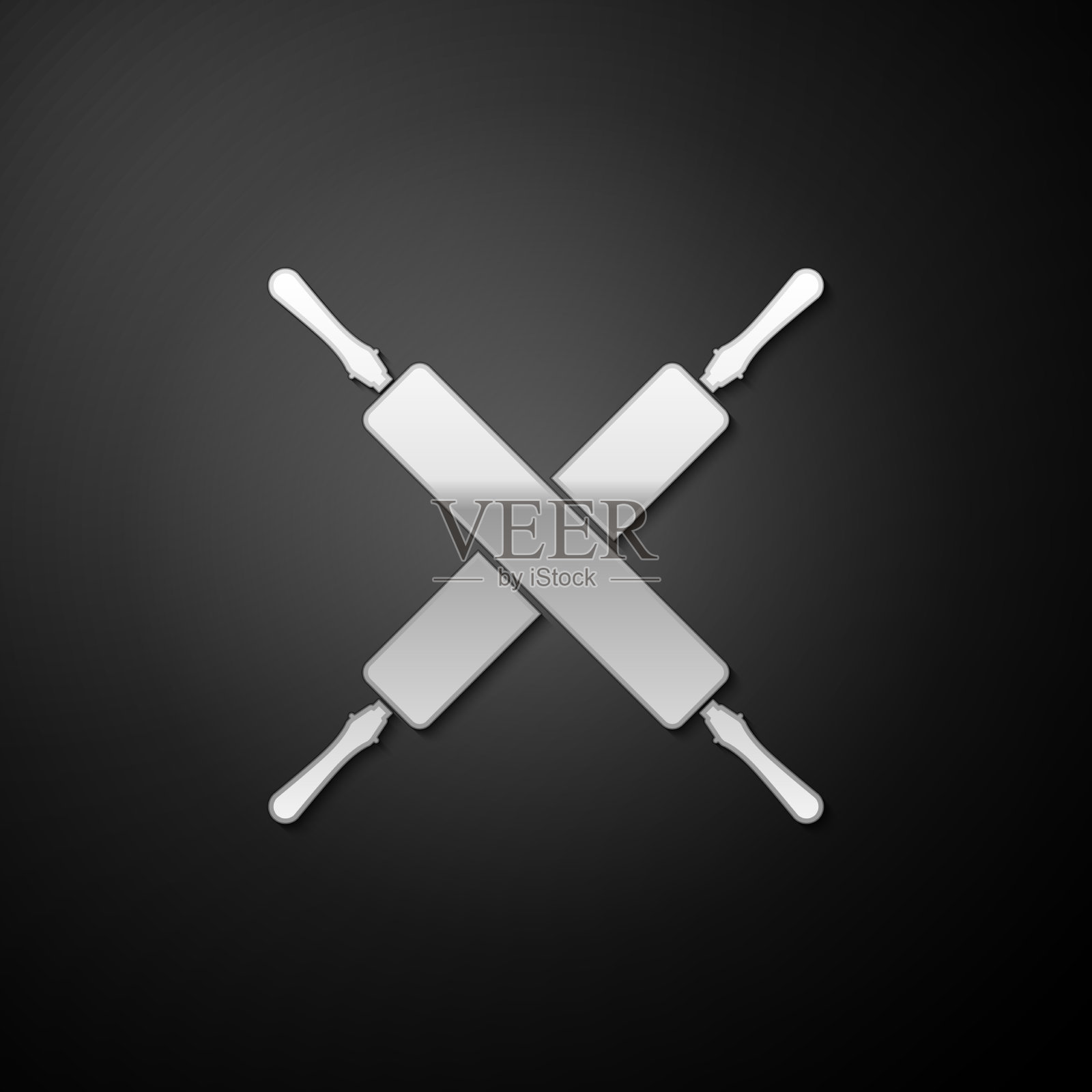 银色交叉滚动销图标孤立在黑色插画图片素材