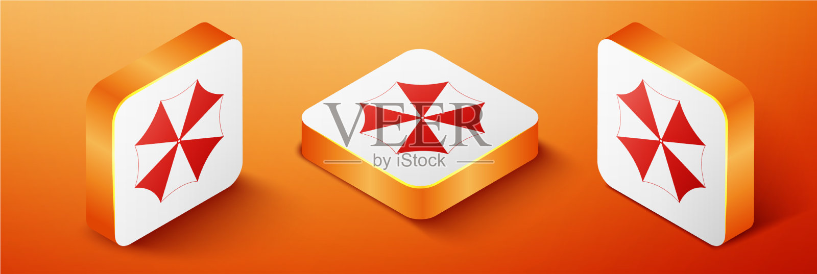 等距遮阳伞的海滩图标插画图片素材