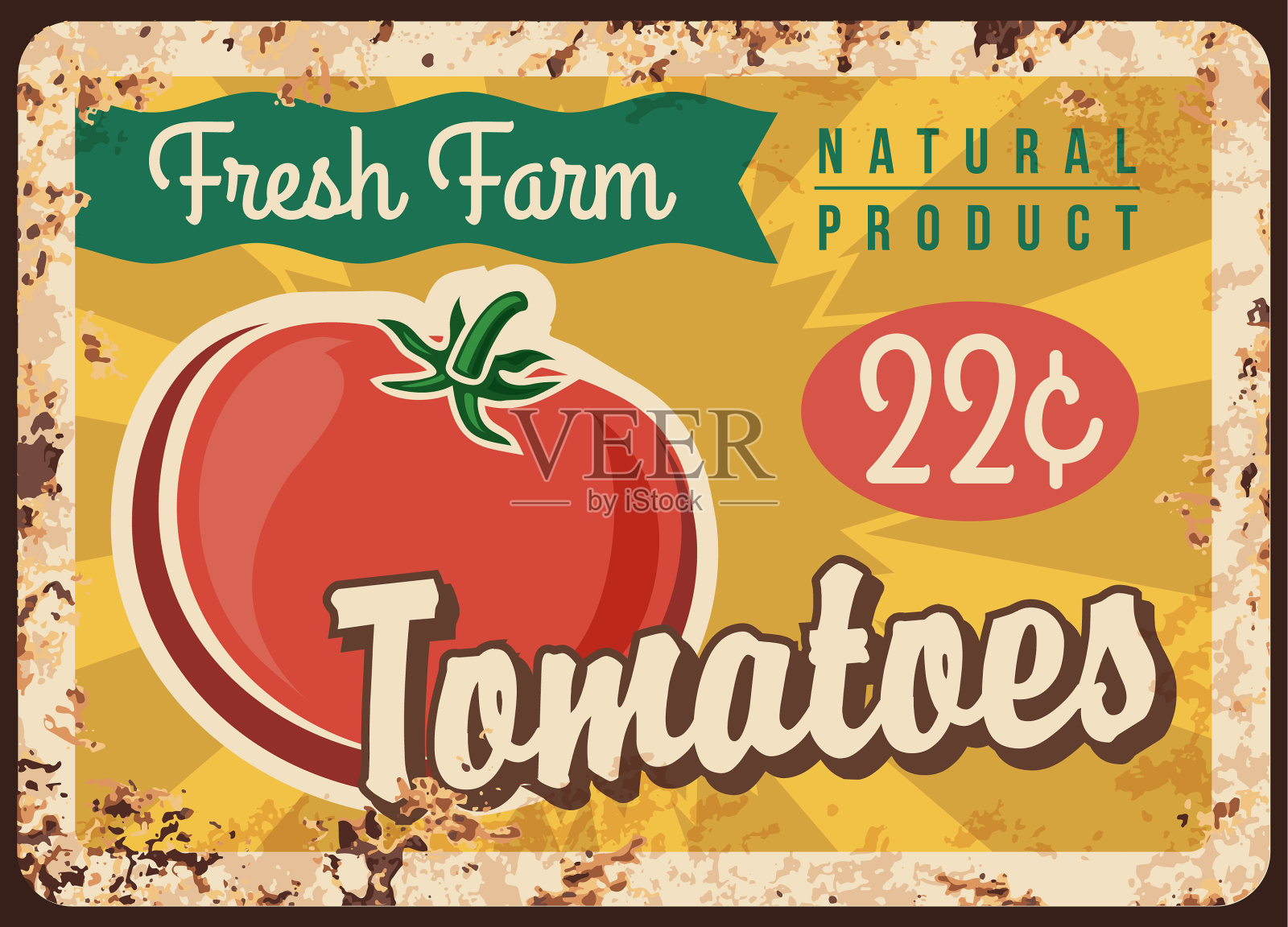 番茄金属板锈迹斑斑的蔬菜海报复古插画图片素材
