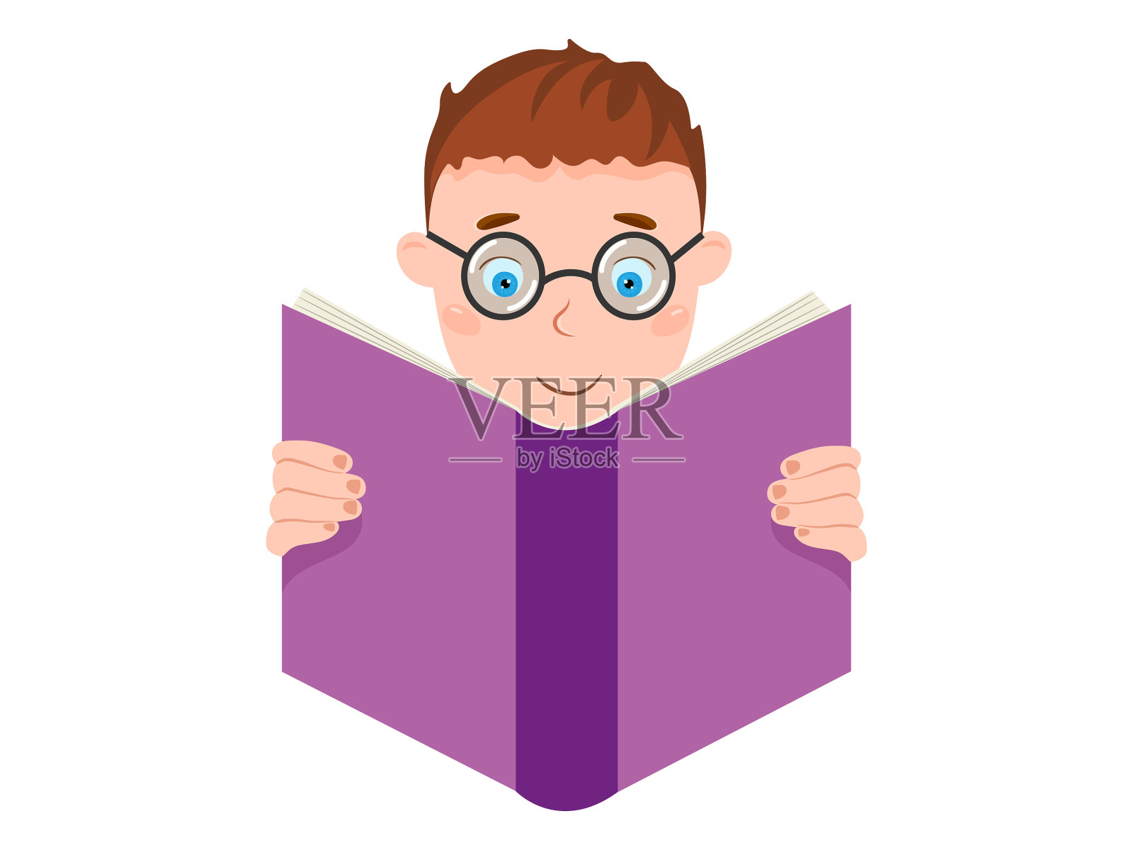 戴眼镜的小男孩在看书插画图片素材