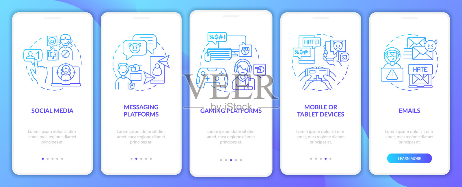 网络暴力频道在带有概念的手机应用页面上设计模板素材