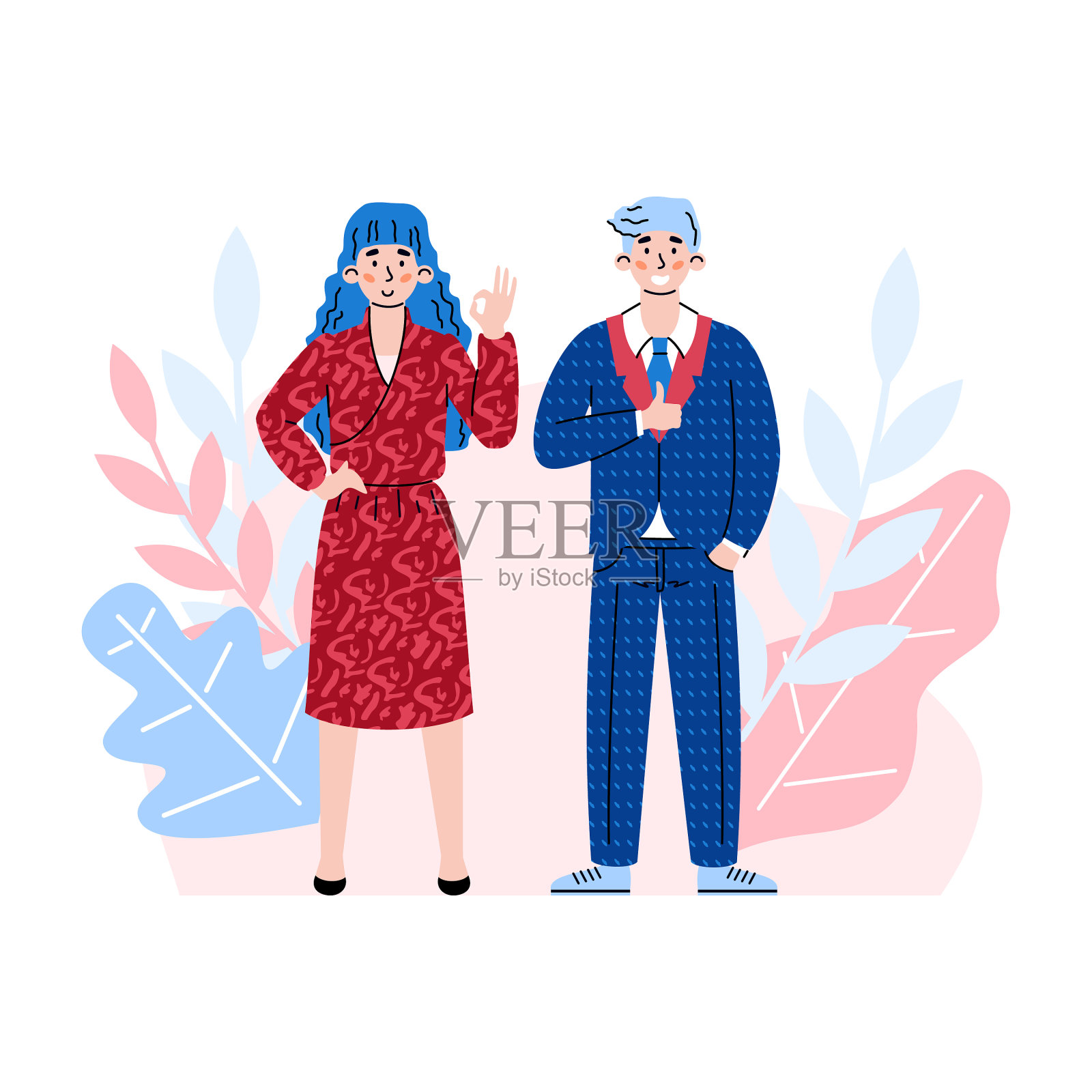 人们显示ok在装饰背景卡通设计元素图片