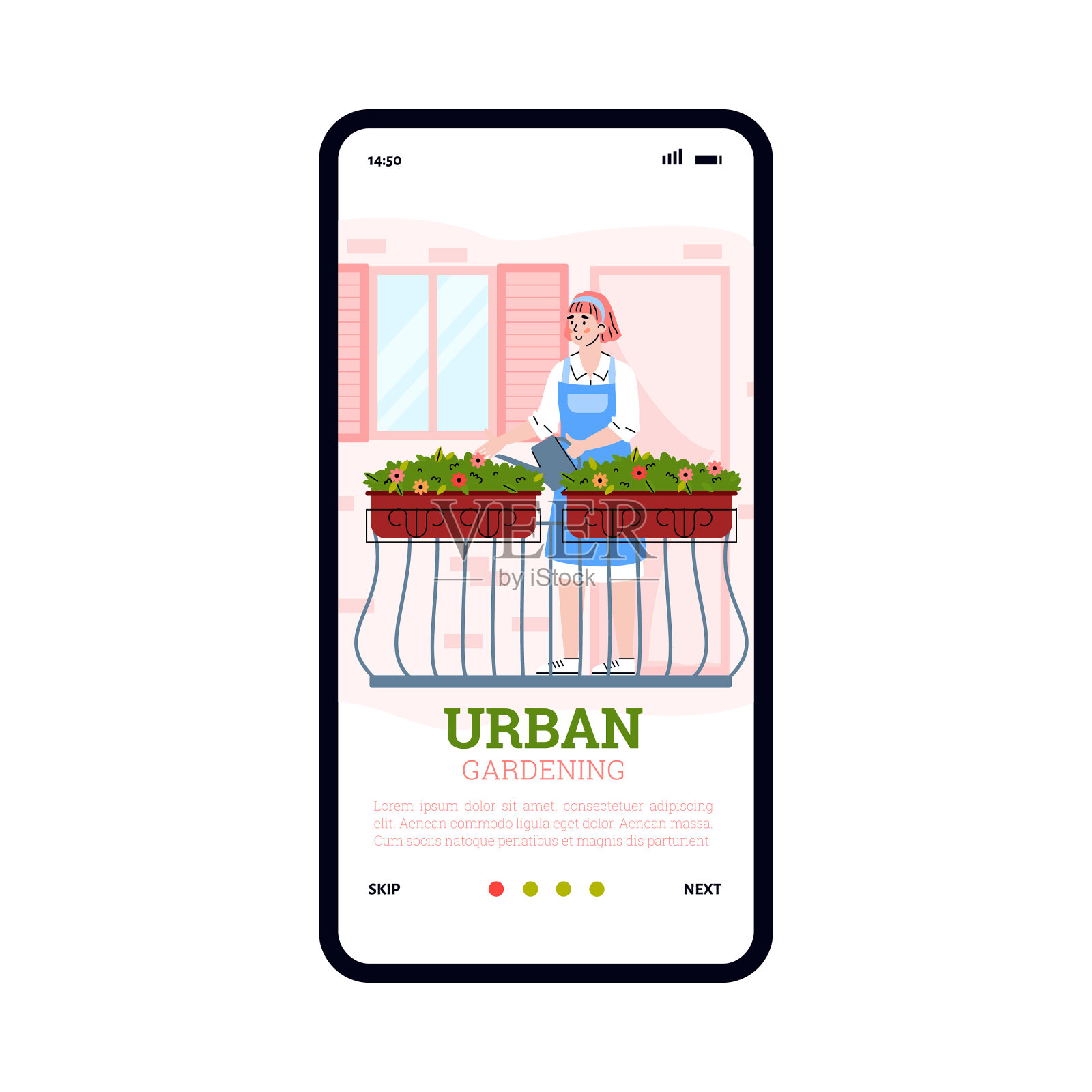 15、姑娘浇花，呵护绿色插画图片素材