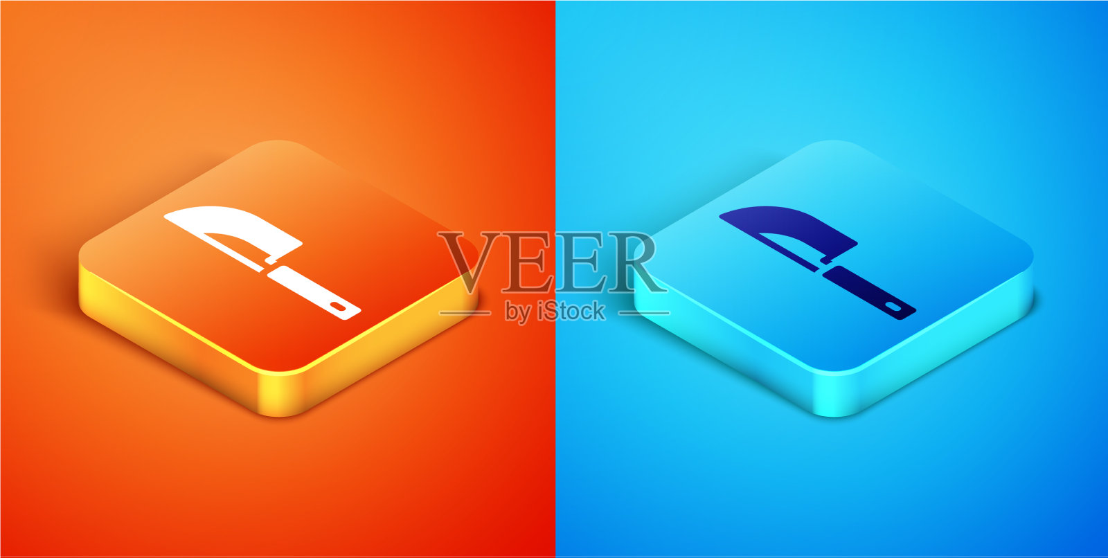 橘色和蓝色分开的等距小刀图标图标素材