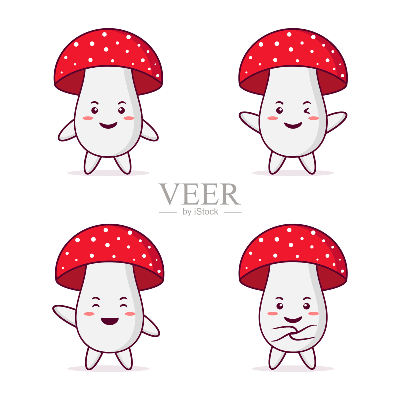 可爱的蘑菇角色与不同的姿态和e插画图片素材