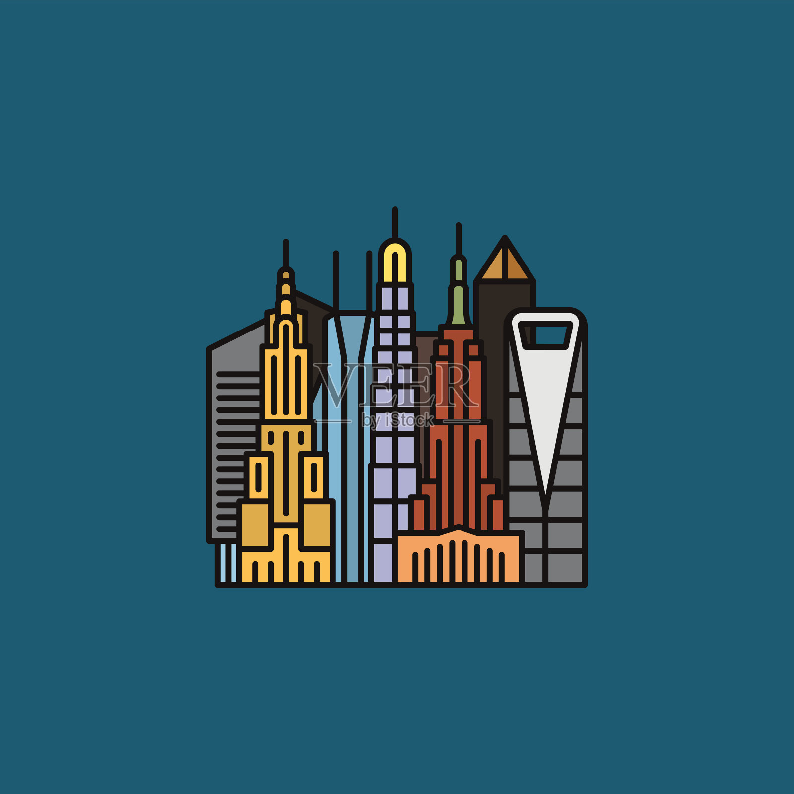 市区与摩天大楼矢量插图插画图片素材