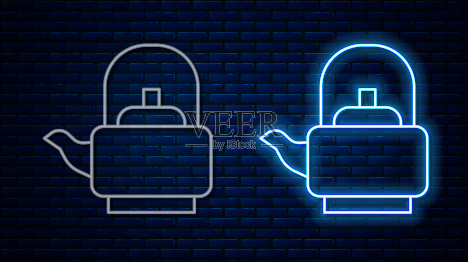 发光的霓虹灯线水壶与手柄图标孤立插画图片素材