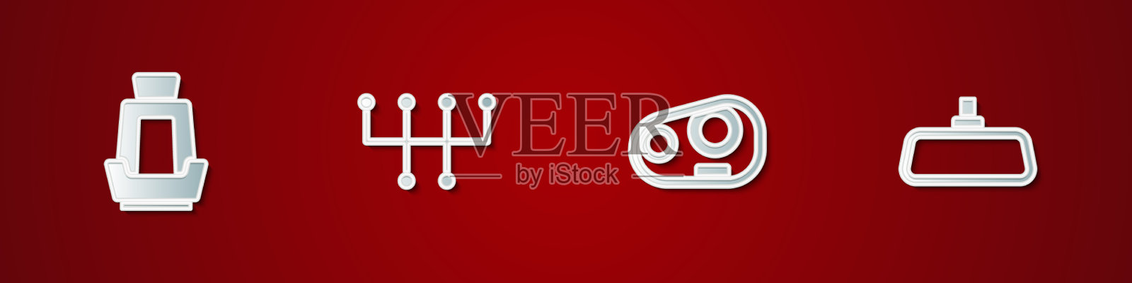 设置汽车座椅变速杆、前照灯和后视镜插画图片素材