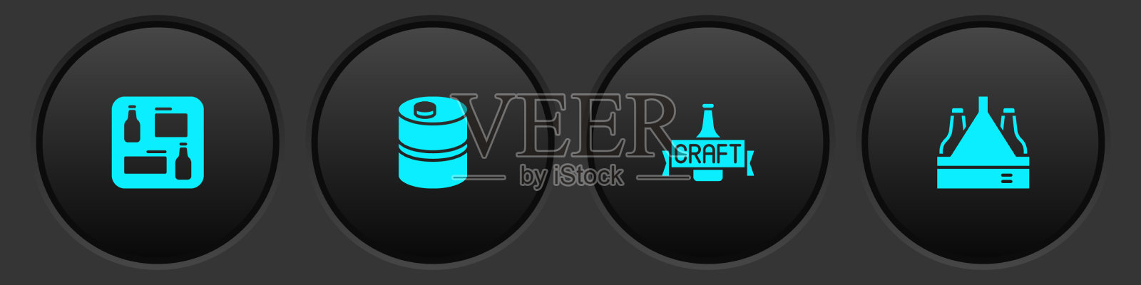 设置啤酒菜单，金属啤酒桶，瓶子和包装图标素材