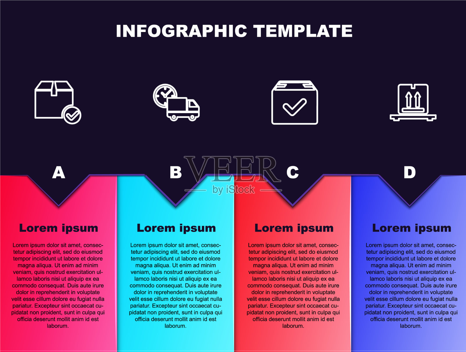 设置线包装盒与检查标记交付插画图片素材