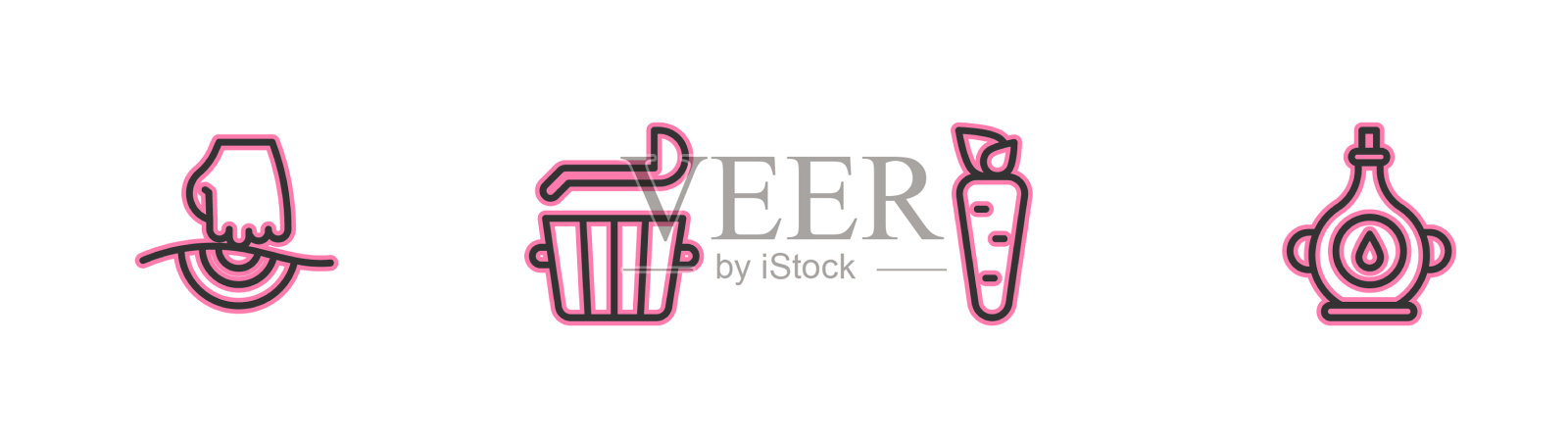 设置按摩线胡萝卜桑拿桶和钢包图标素材