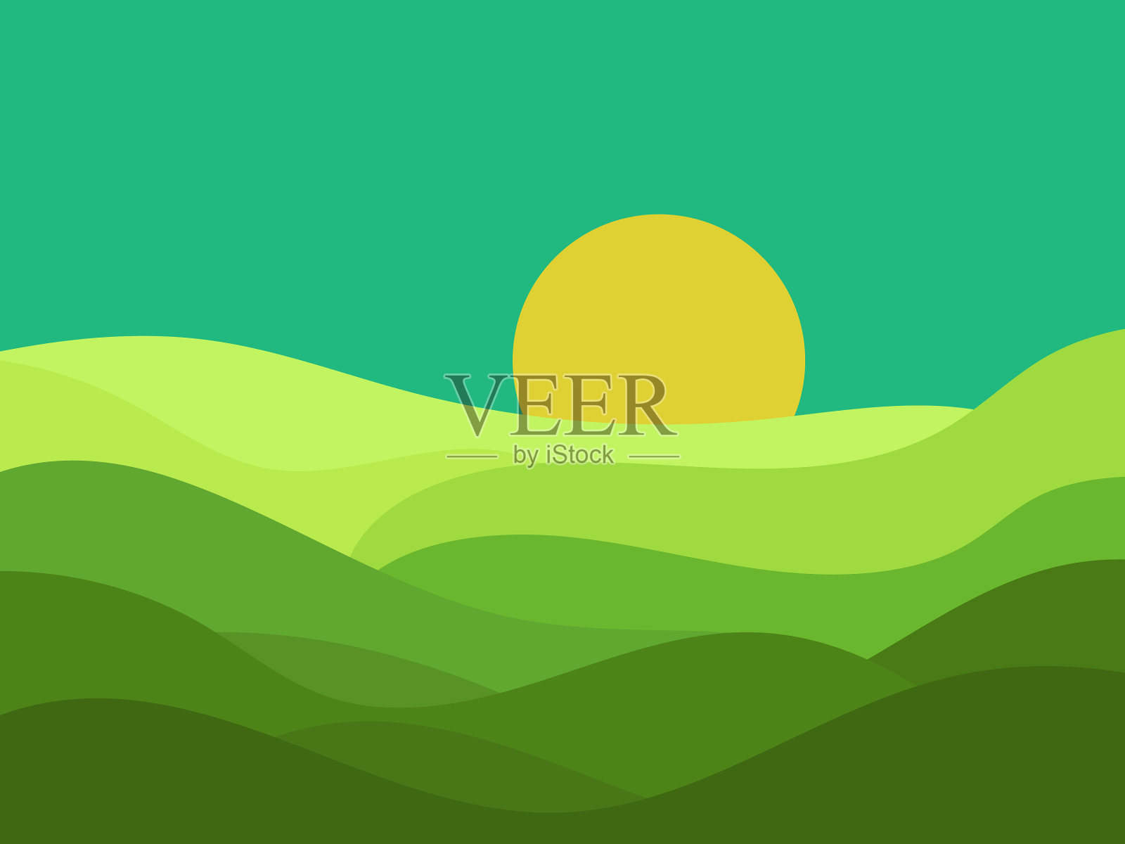 极简主义风格的绿色山丘景观插画图片素材