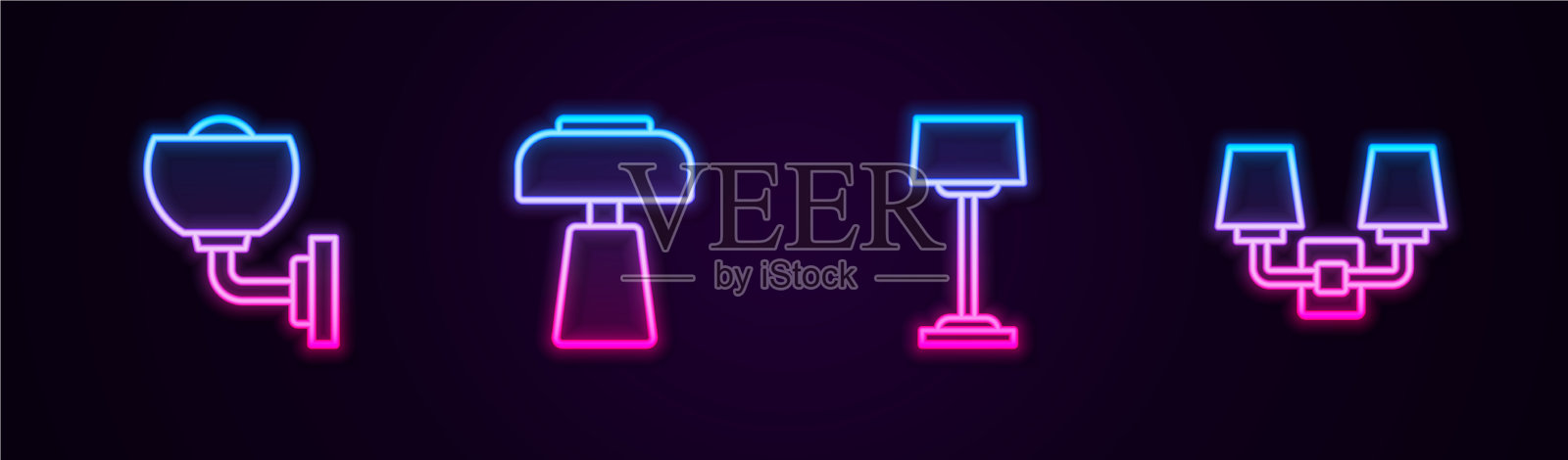 设置线壁灯或壁灯桌和地板插画图片素材