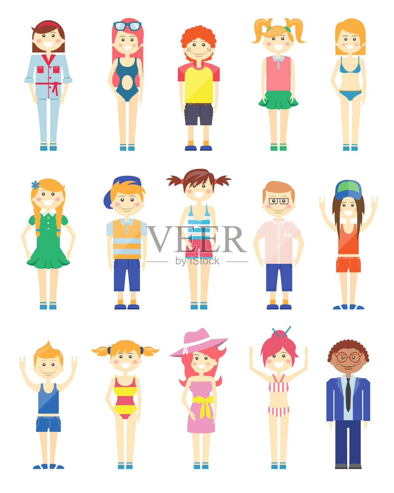 各种微笑的男孩和女孩图形插画图片素材