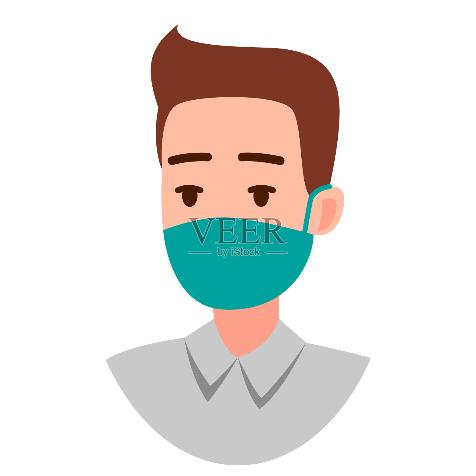 人们的脸与面具图标隔离在白色设计元素图片