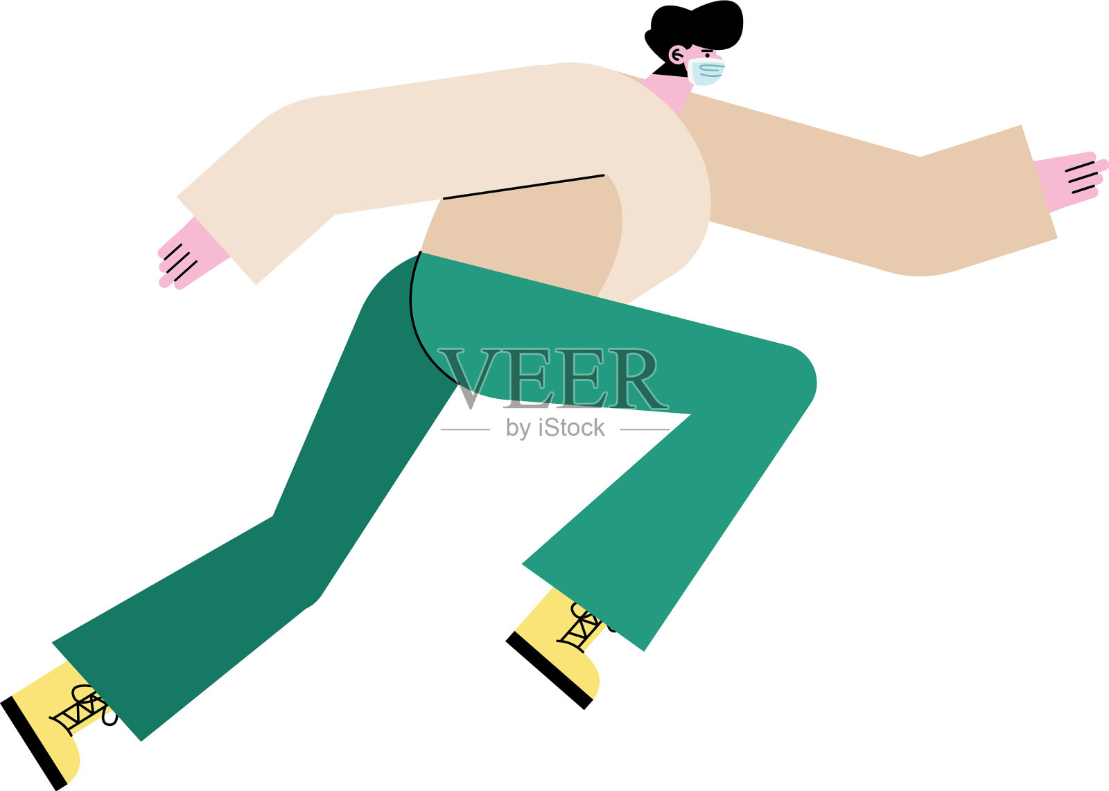 年轻人戴着医用面具跑步设计元素图片