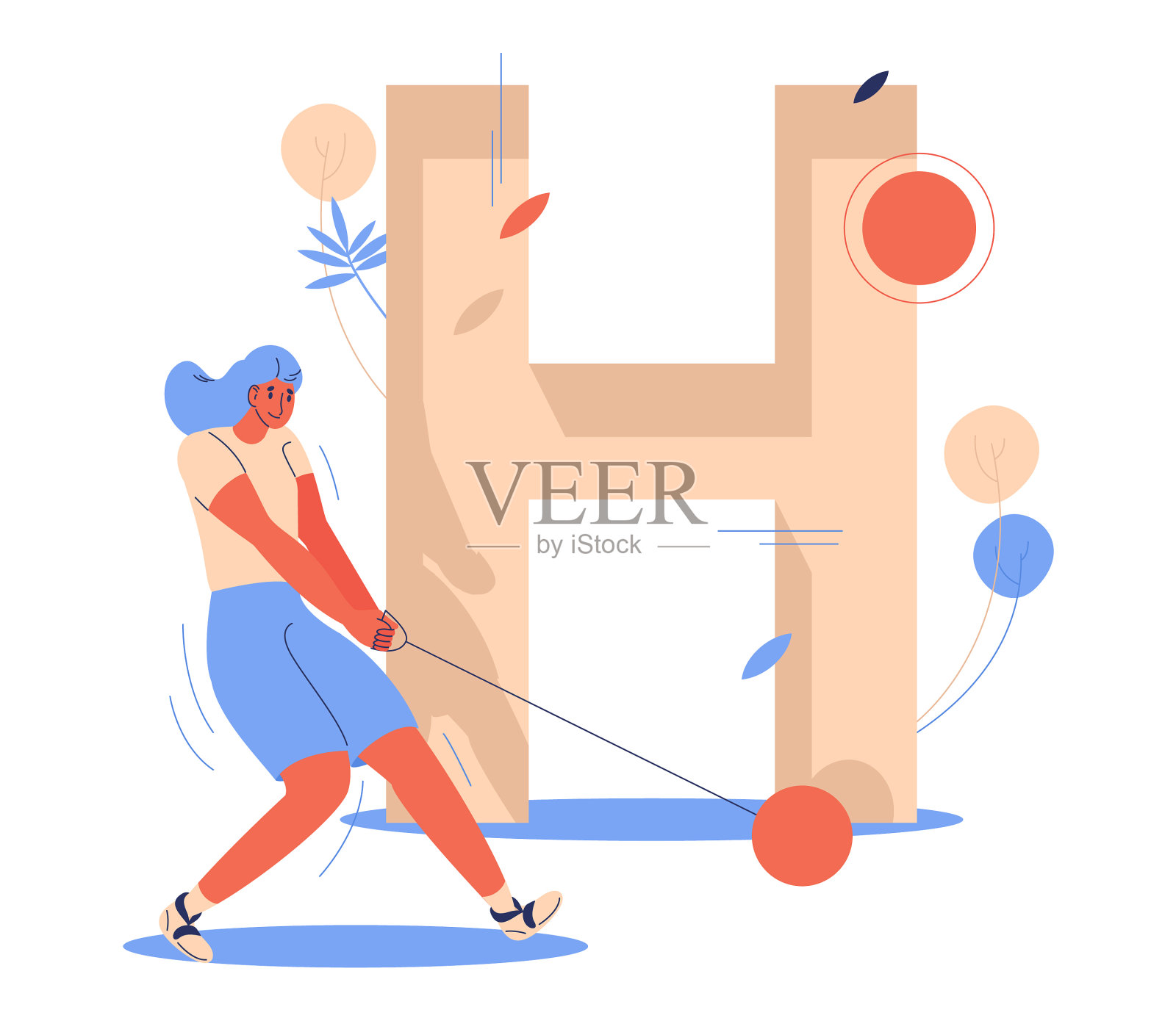 掷锤女子与大写字母h运动设计元素图片